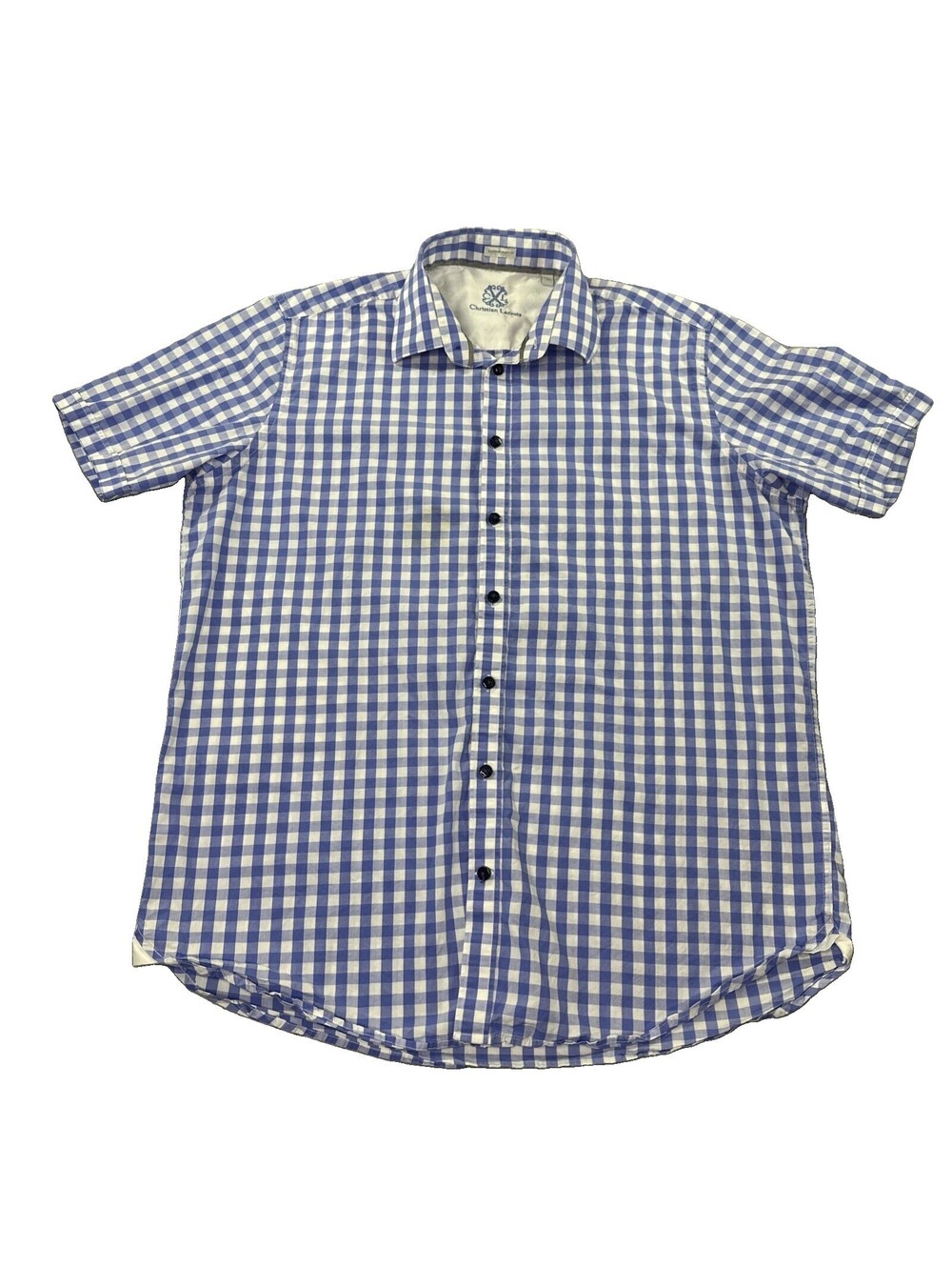 Christian lacroix Mens Shirt Large Blue plaid button up contemporary fit
